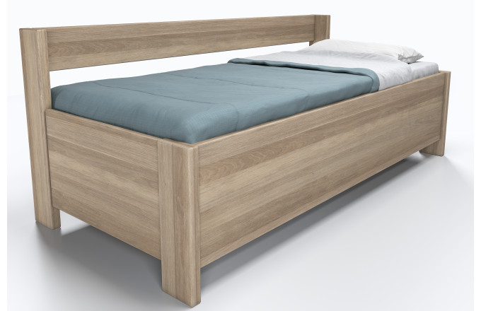 Dubová postel Ela s opěrkou a nízkými čely a úložným prostorem