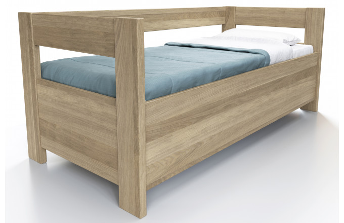 Dubová postel Ela s opěrkou a úložným prostorem 